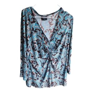 Jkla Blue Ruched V-Neck 3/4 Sleeve Blouse 2x